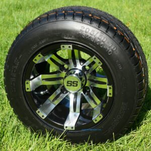 10" TEMPEST Machined/ Black Golf Cart Wheels and 205/50-10 DOT Golf Cart Tires Combo - Set of 4 - Image 1