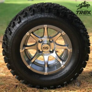 12" BANSHEE Gunmetal/ Machined Aluminum Wheels and 23" All Terrain Tires Combo - Set of 4 - Image 3