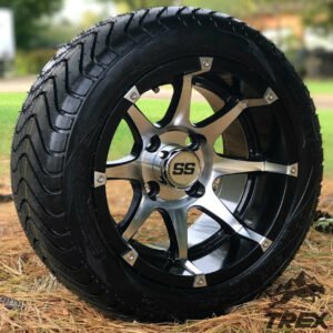 12" BANSHEE Machined/ Gloss Black Aluminum Wheels and 215/40-12 Low Profile DOT Tires Combo - Set of 4 - Image 2