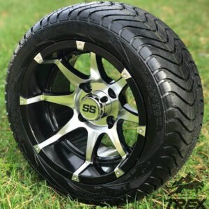 12" BANSHEE Machined/ Gloss Black Aluminum Wheels and 215/40-12 Low Profile DOT Tires Combo - Set of 4 - Image 3