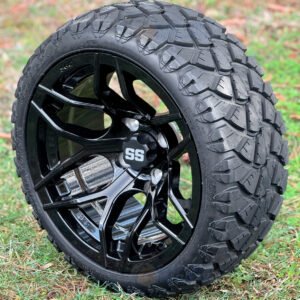 14" RALLY BLACK Wheels and 20x8.50-14 STINGER DOT All Terrain Tires Combo - Set of 4 - Image 4