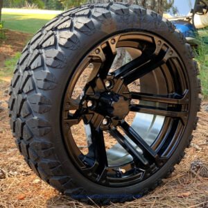 14" Terminator Gloss Black Wheels and STINGER 20x8.5-14" DOT All Terrain Golf Cart Tires Combo - Set of 4 - Image 2