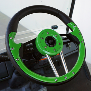 Club Car DS Steering Wheel 13" Aviator4 Lime Green Grip w/ Black Spokes (Fits all Years) - Image 1