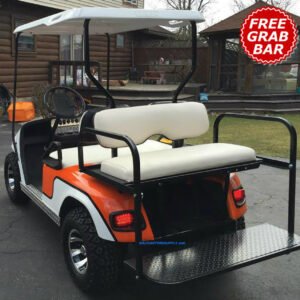 EZGO TXT/ Medalist/ PDS Golf Cart Rear Seat Kit - Factory WHITE (matches OEM seat color) - Flip Seat w/ Cargo Bed & FREE Grab Bar - Image 3