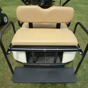 EZGO TXT/ Medalist / PDS Golf Cart Rear Seat Kit NOMAD - TAN Color - Flip Seat w/ Cargo Bed & FREE Grab Bar - Image 3