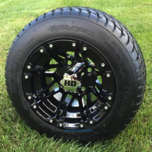 10" HD3 Gloss Black Wheels and Golf Pro 205/50-10 DOT Tires Combo - Set of 4 - Image 1
