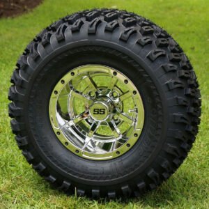 10" STORM TROOPER CHROME Golf Cart Wheels and 22x11-10 All Terrain Tires Combo - Set of 4 - Image 1