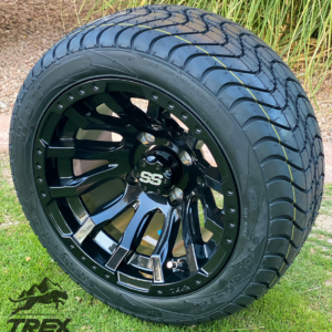 12" MAVERICK Gloss Black Aluminum Wheels and 215/40-12 Low Profile DOT Tires Combo - Set of 4 - Image 3