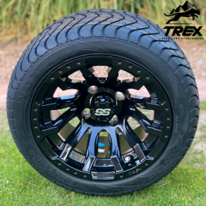 12" MAVERICK Gloss Black Aluminum Wheels and 215/40-12 Low Profile DOT Tires Combo - Set of 4 - Image 4