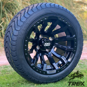 12" MAVERICK Gloss Black Aluminum Wheels and 215/40-12 Low Profile DOT Tires Combo - Set of 4 - Image 5