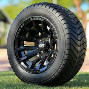 12" MAVERICK Gloss Black Aluminum Wheels and 215/50-12 ComfortRide DOT Tires Combo - Set of 4 - Image 3