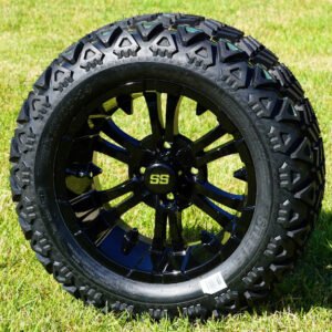 14" VAMPIRE Gloss Black Aluminum Wheels and 23x10-14 All Terrain Tire Combo - Set of 4 - Image 1