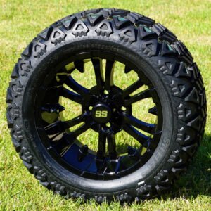 14" VAMPIRE Gloss Black Aluminum Wheels and 23x10-14 All Terrain Tire Combo - Set of 4 - Image 7